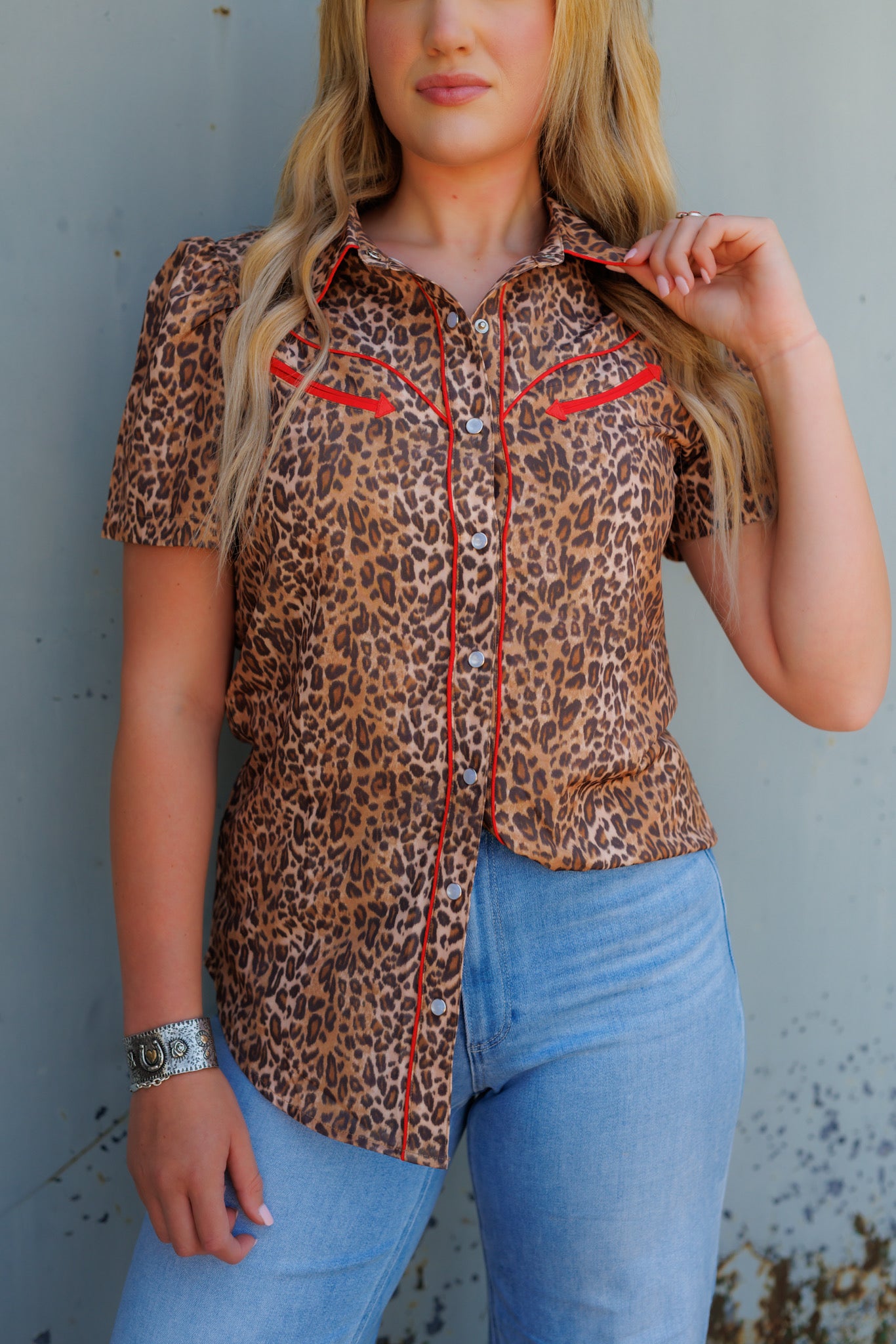 Pearl Snap, Leopard/Red Short Sleeve HH2707