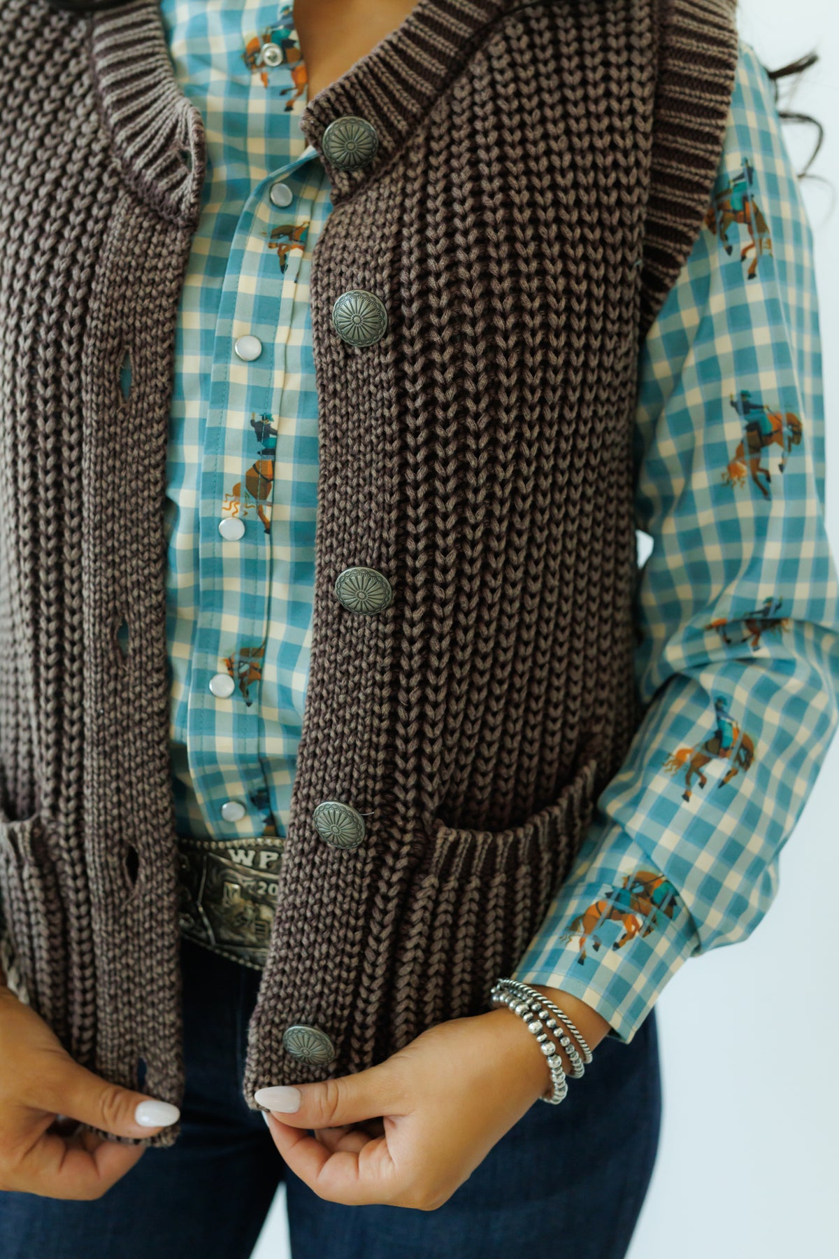 Brown Corded Sweater Vest Concho (HH2604)