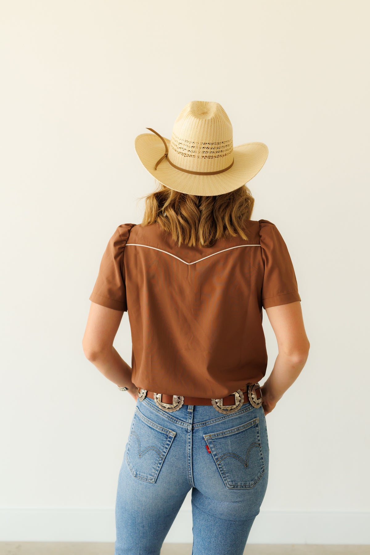 Pearl Snap, Brown Puff Short Sleeve HH2705