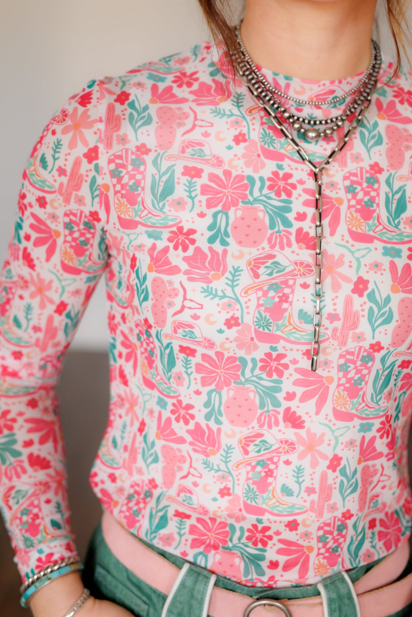 Mesh Top, Pink Boot Boho HH1221