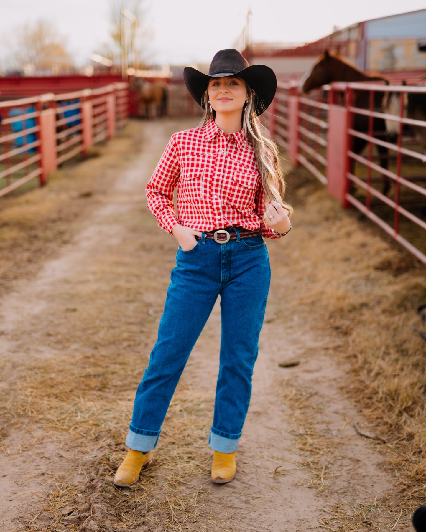 Pearl Snap, Red Gingham Long Sleeve HH11