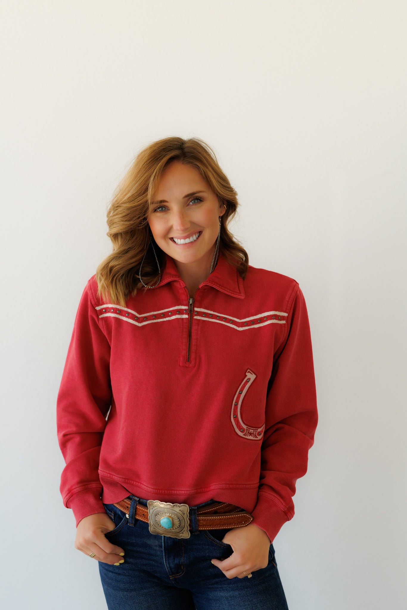 Sweatshirt, Red Embroidery Studded HH1033