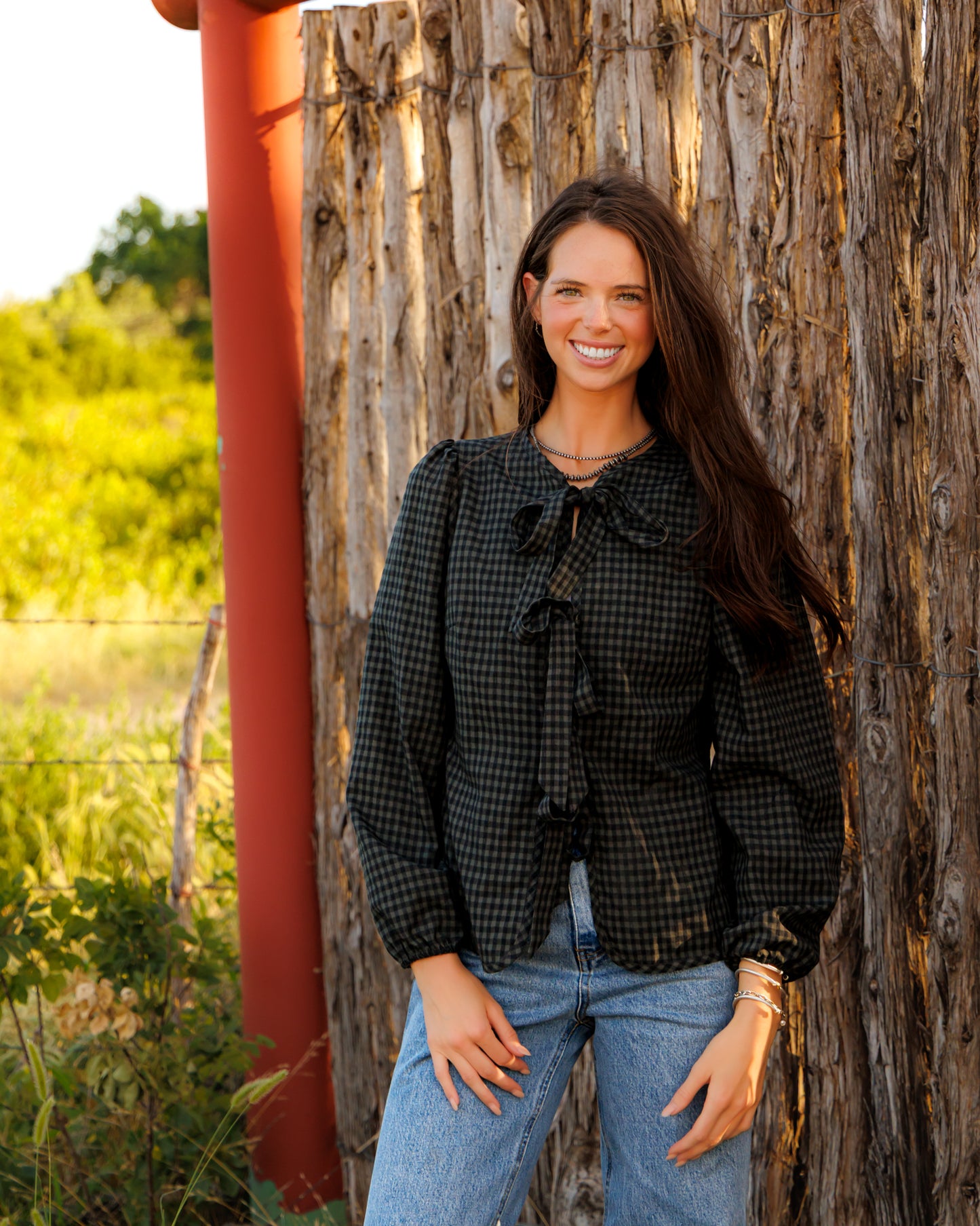 Tie Tops, Black/Grey Gingham LS HH828