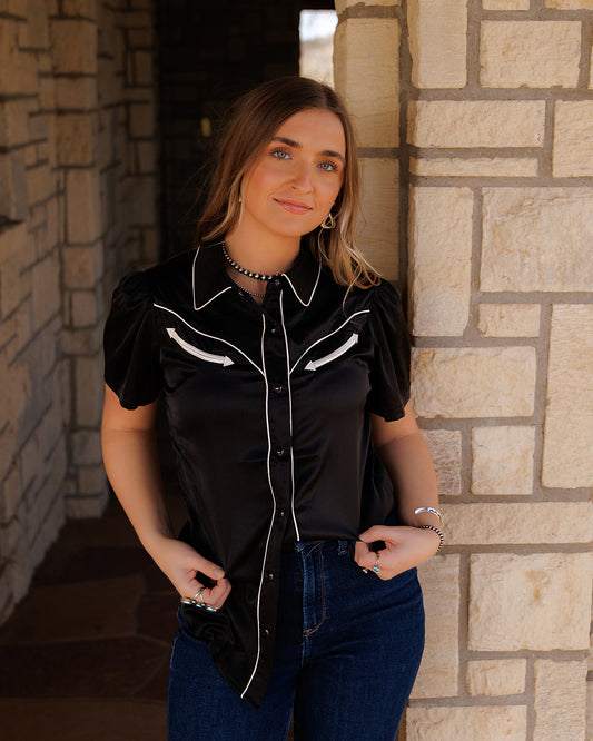 Pearl Snap, Black Satin SS HH2707