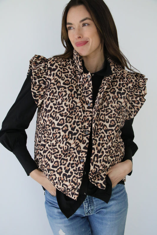 HH1171 LEOPARD RUFFLE PUFFER VEST