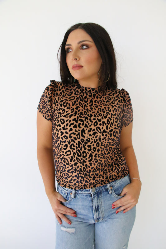 HH1227 VELVET BURNOUT CHEETAH PUFF SLEEVE