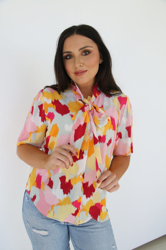 HH2313 PAINT BRUSH BOW BLOUSE