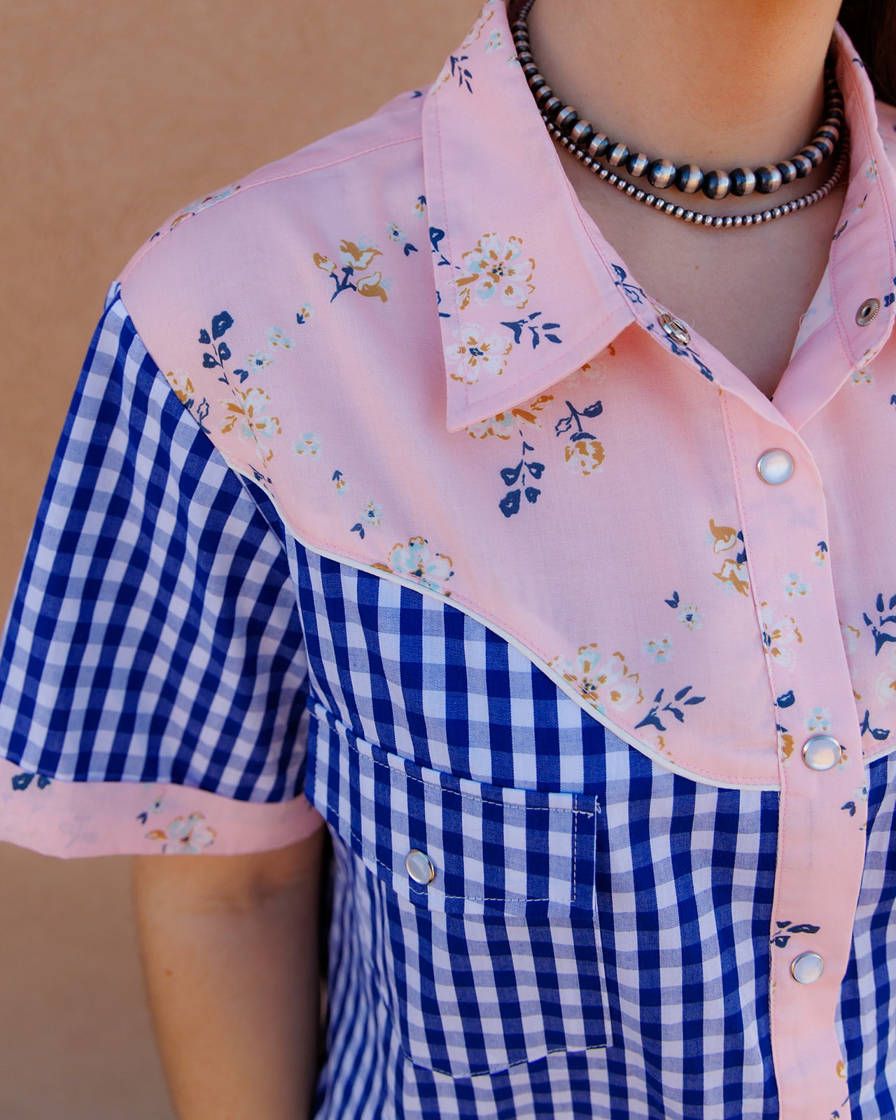 Pearl Snap, Blue/Pink Gingham SS HH2706