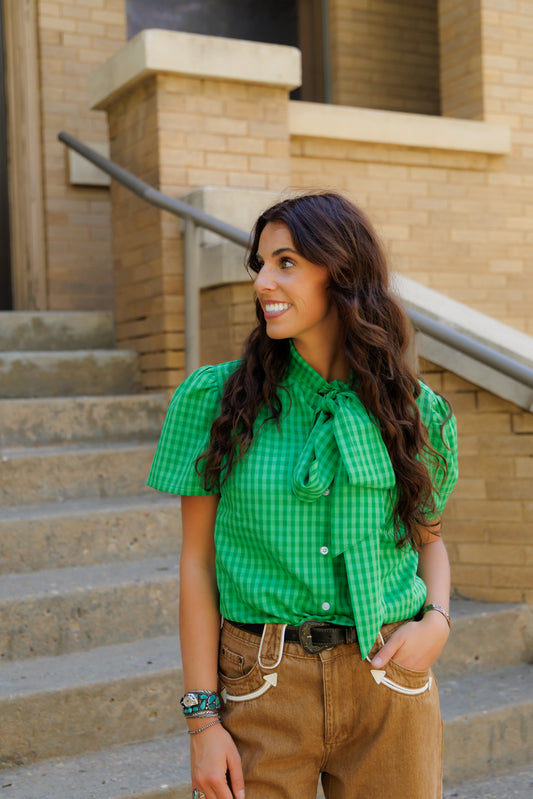 GREEN GINGHAM TIE TOP HH2711