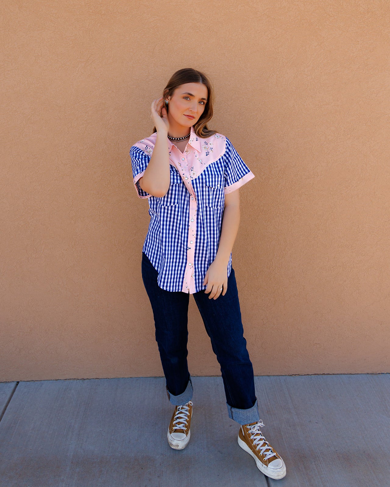 Pearl Snap, Blue/Pink Gingham SS HH2706