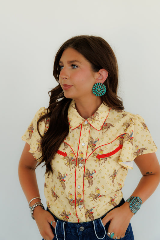 FLUTTER SLEEVE PEARL SNAP, Prairie Gold  HH2728