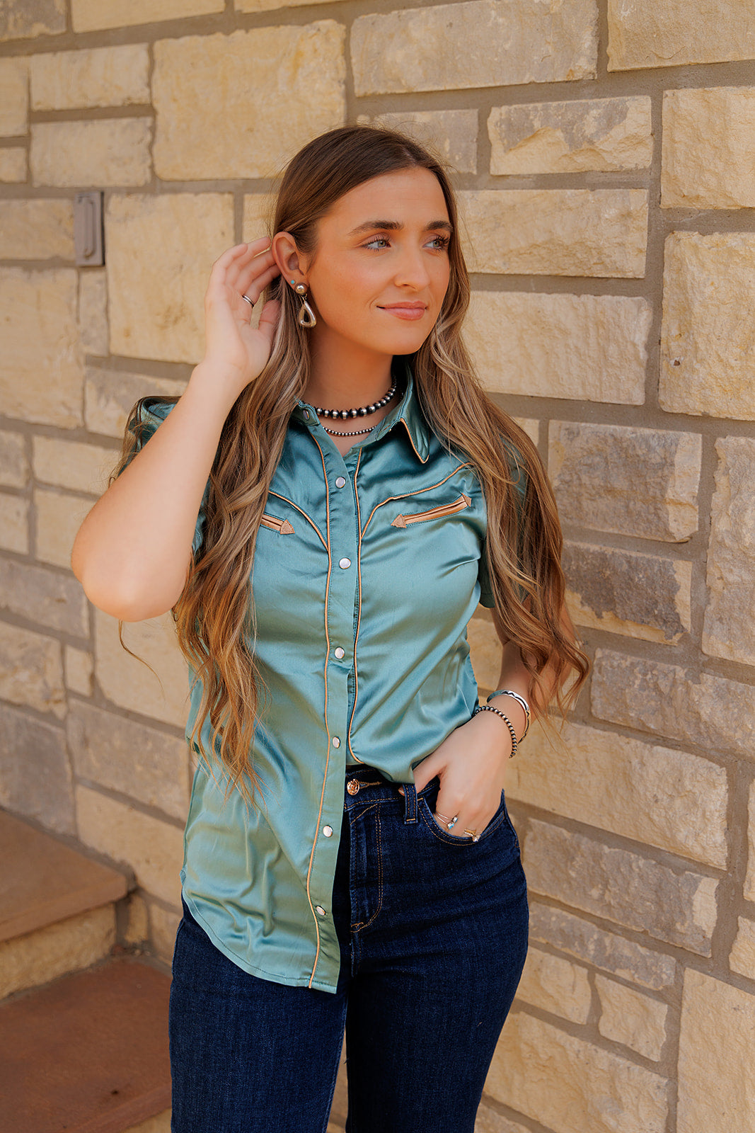 Pearl Snap, Aqua SS Satin HH2707