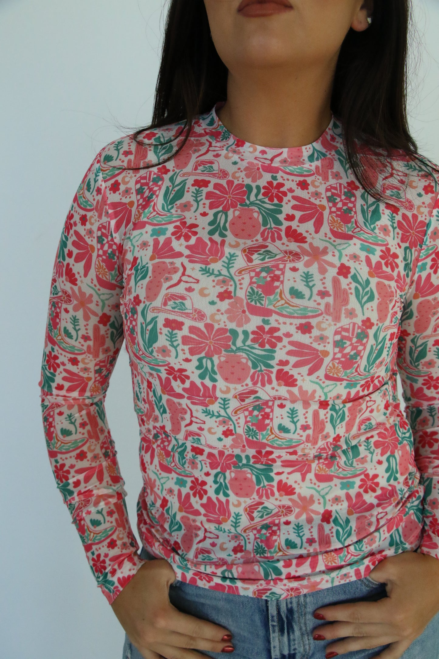 Mesh Top, Pink Boot Boho HH1221