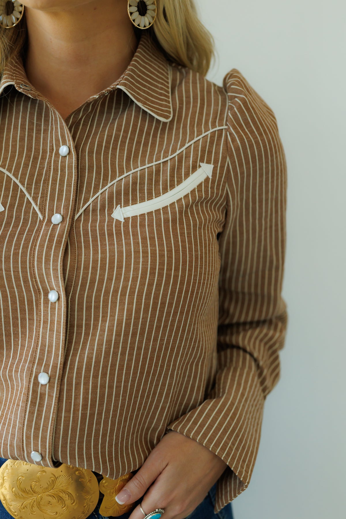 Brown Stripe Pearl Snap Long Sleeve HH2708