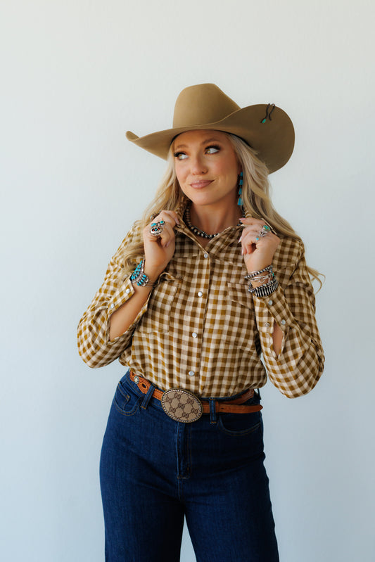 Pearl Snap, Brown Gingham Long Sleeve HH11
