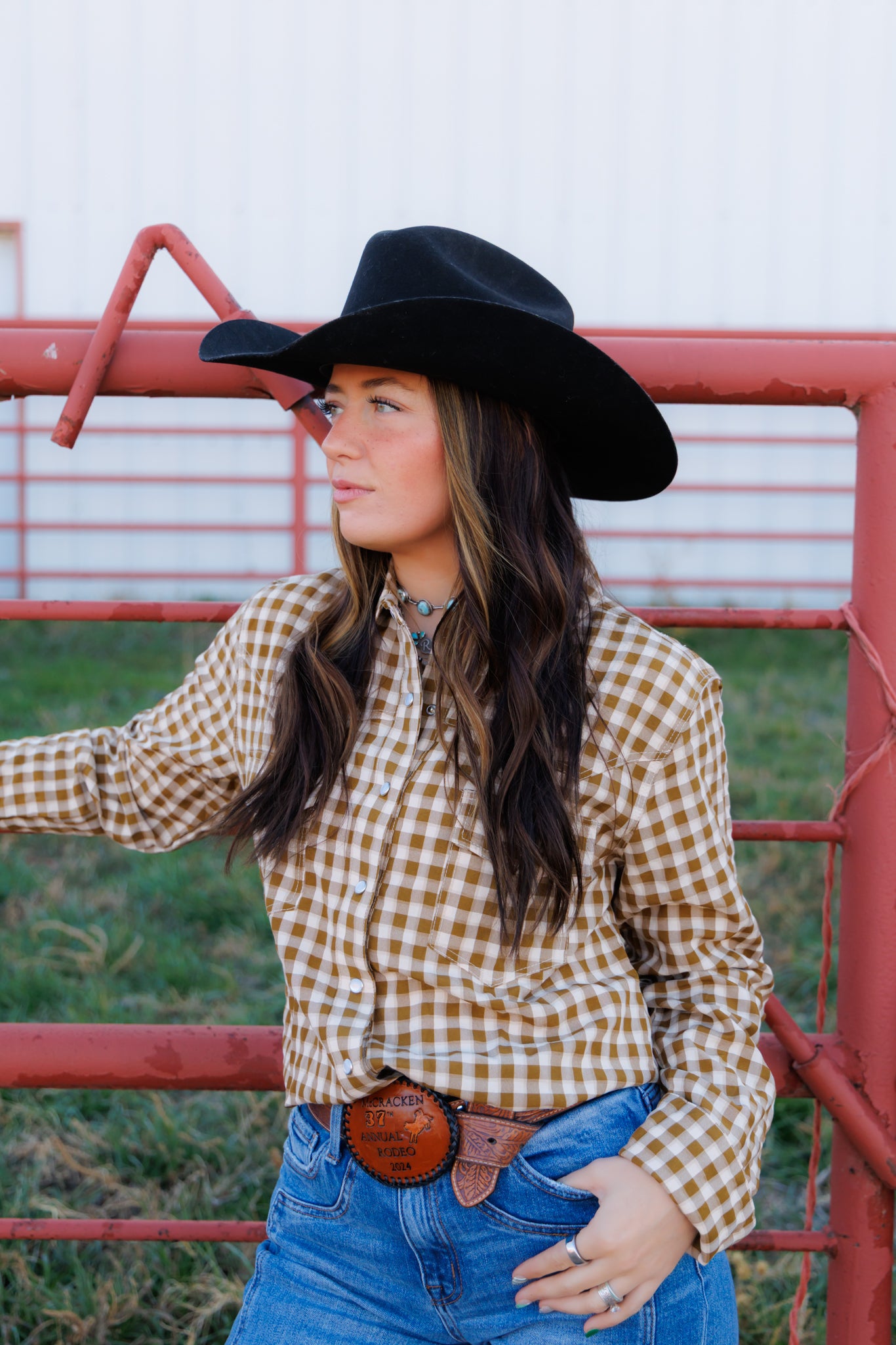 Pearl Snap, Brown Gingham Long Sleeve HH11