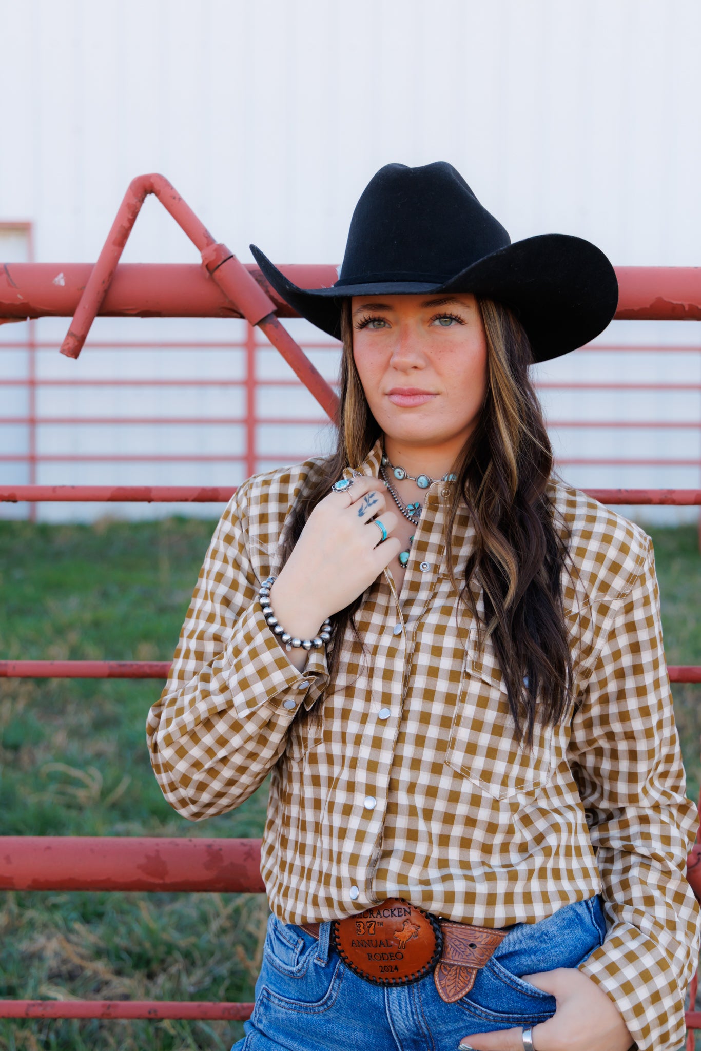Pearl Snap, Brown Gingham Long Sleeve HH11