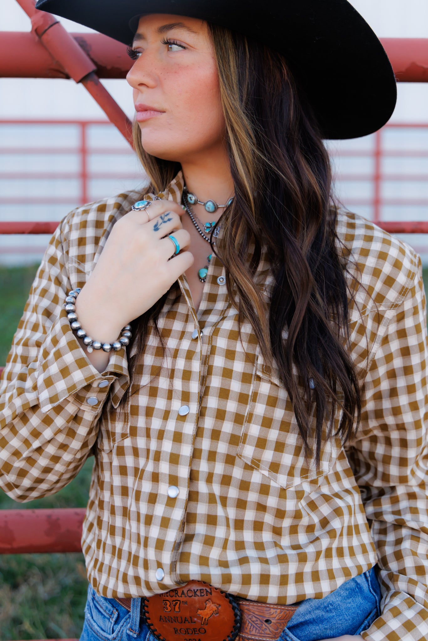 Pearl Snap, Brown Gingham Long Sleeve HH11