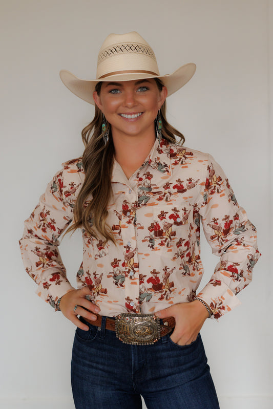 Wagon Wheel Long Sleeve Performance Pearl Snap Shirt (HH12)