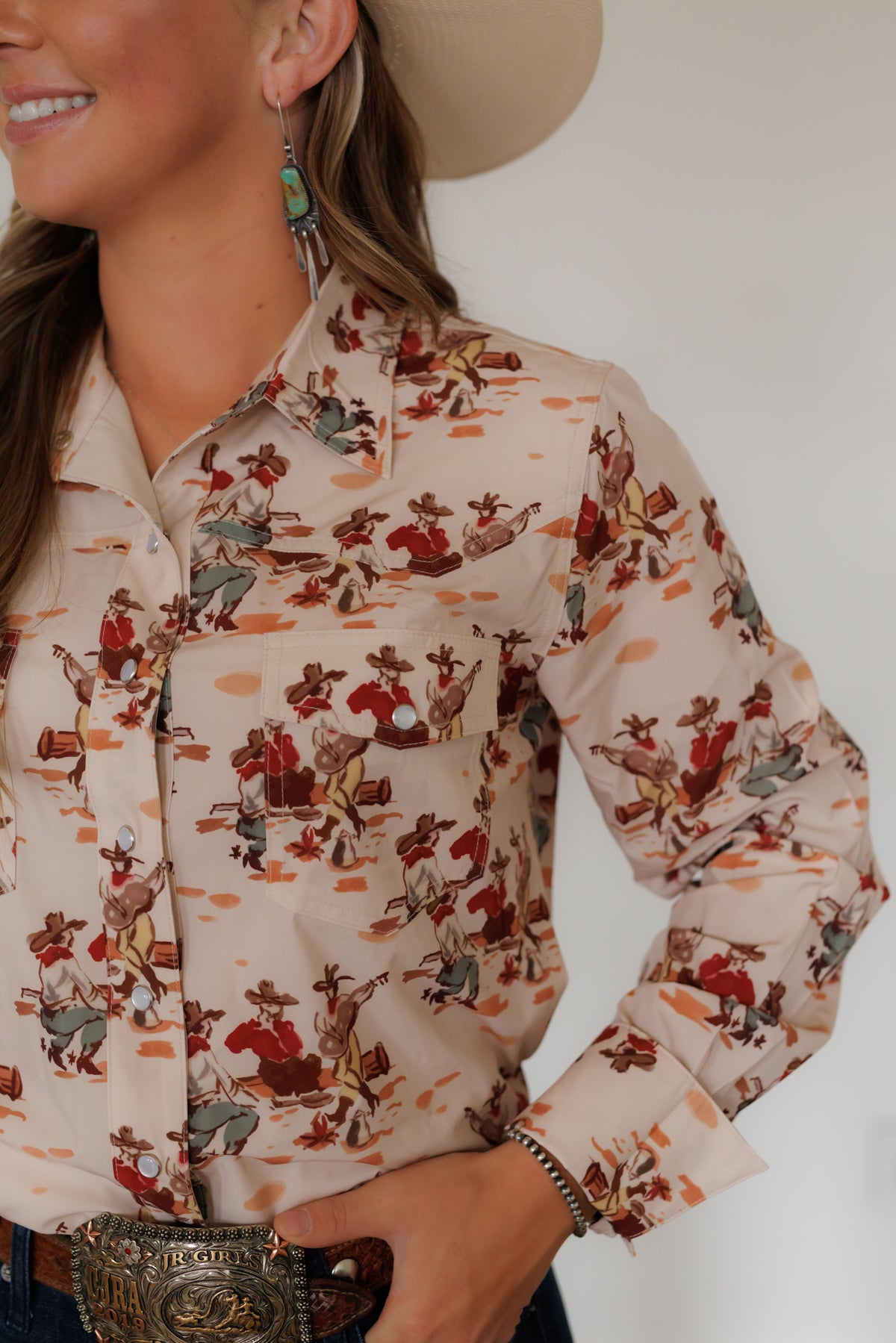 Wagon Wheel Long Sleeve Performance Pearl Snap Shirt (HH12)