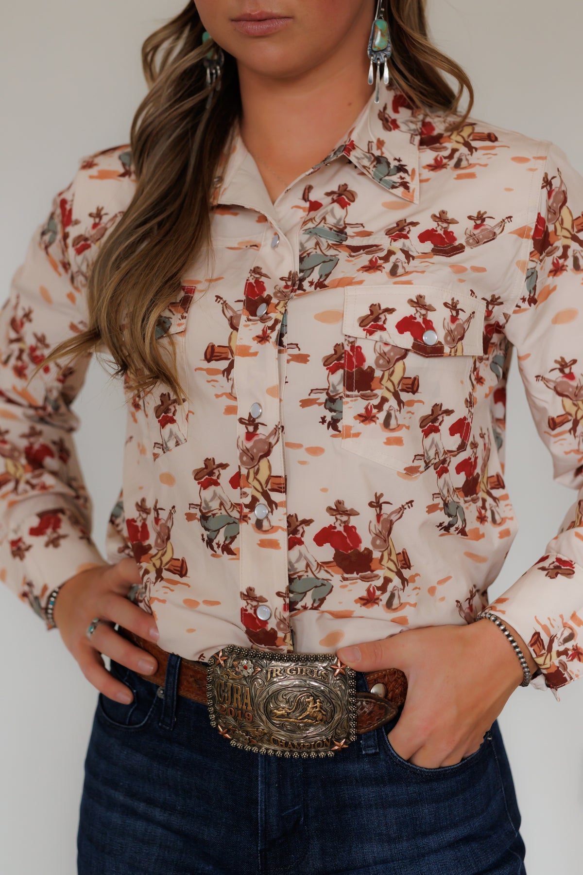 Wagon Wheel Long Sleeve Performance Pearl Snap Shirt (HH12)