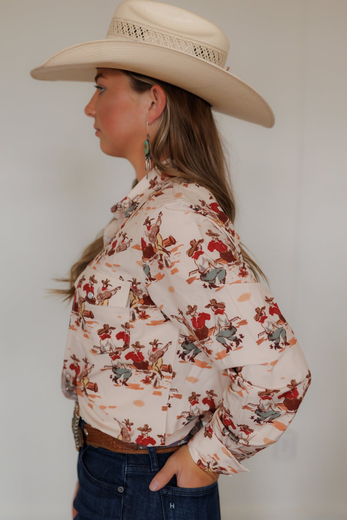 Wagon Wheel Long Sleeve Performance Pearl Snap Shirt (HH12)