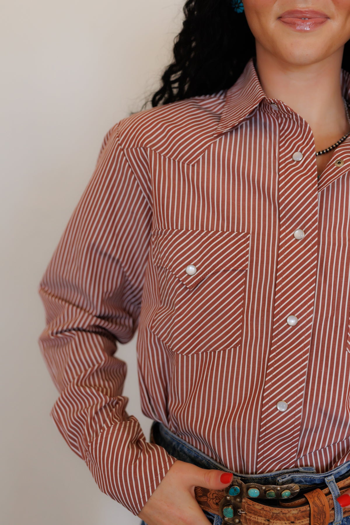 Rust Stripe Long Sleeve Pearl Snap (HH19)