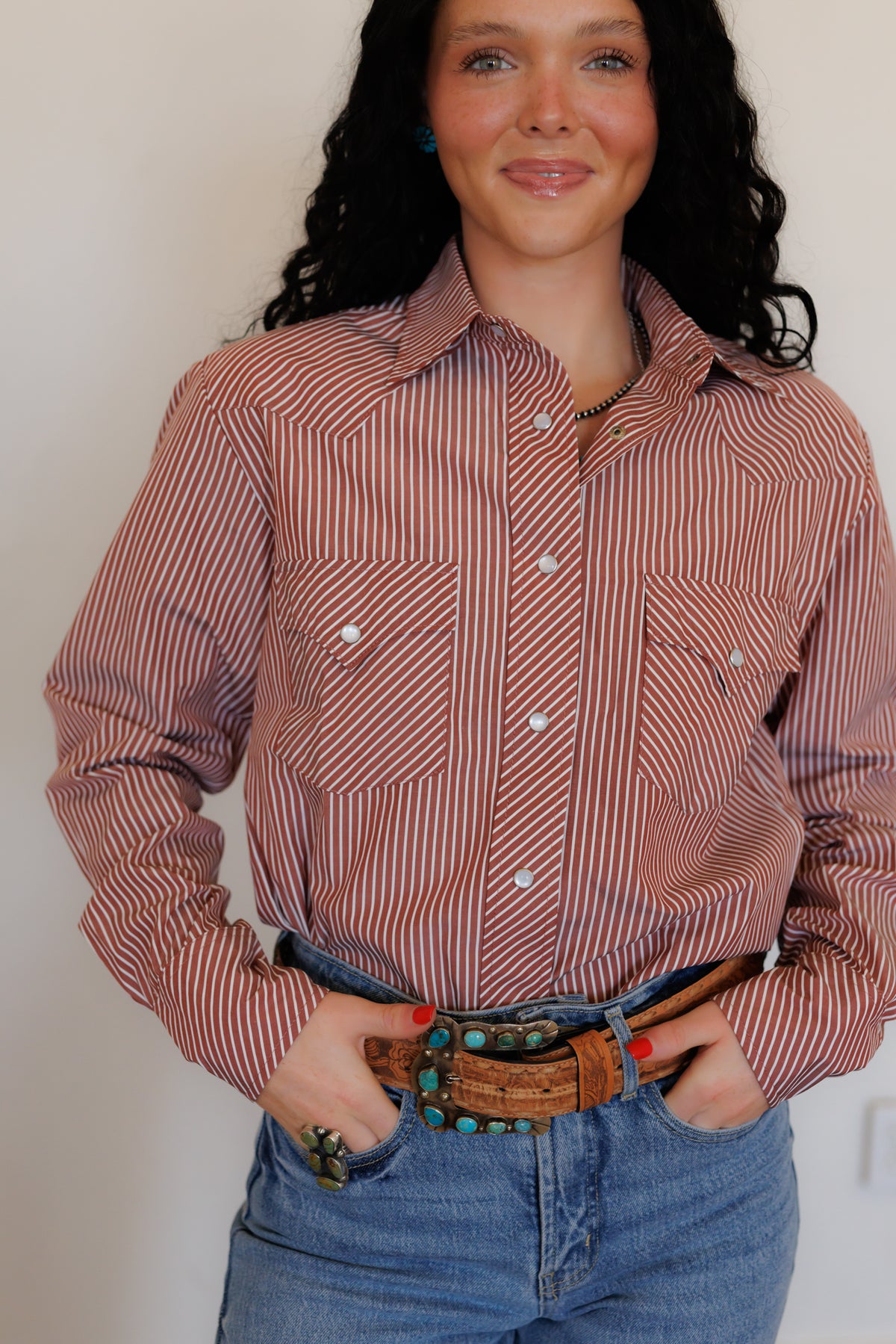 Rust Stripe Long Sleeve Pearl Snap (HH19)