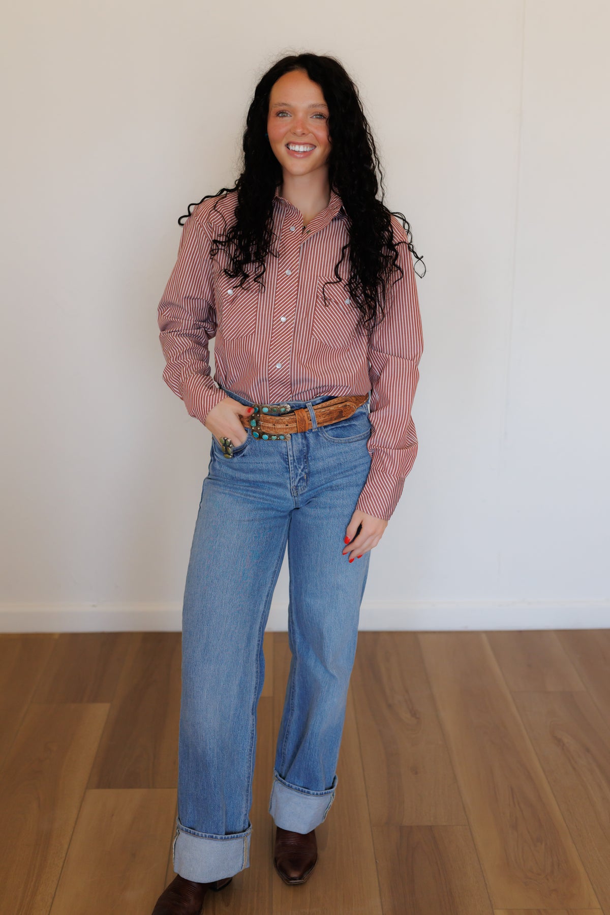 Rust Stripe Long Sleeve Pearl Snap (HH19)