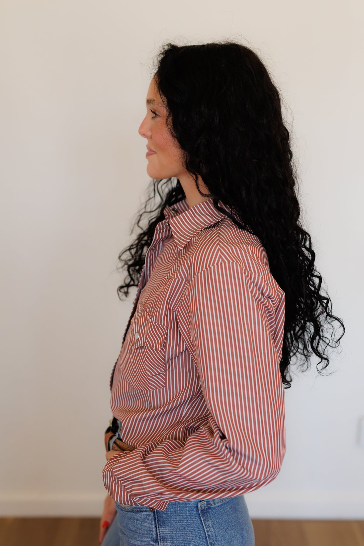 Rust Stripe Long Sleeve Pearl Snap (HH19)
