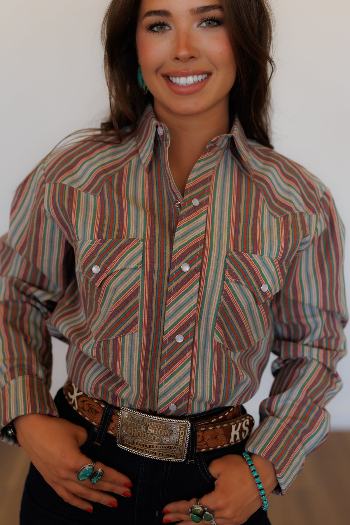 Serape Stripe Long Sleeve Pearl Snap (HH19)