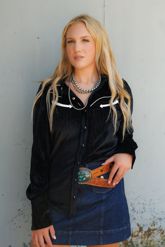 Pearl Snap, Black Velvet LS HH2732