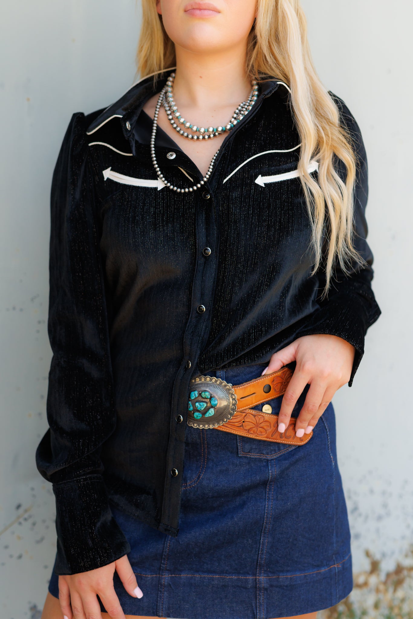 Pearl Snap, Black Velvet LS HH2732