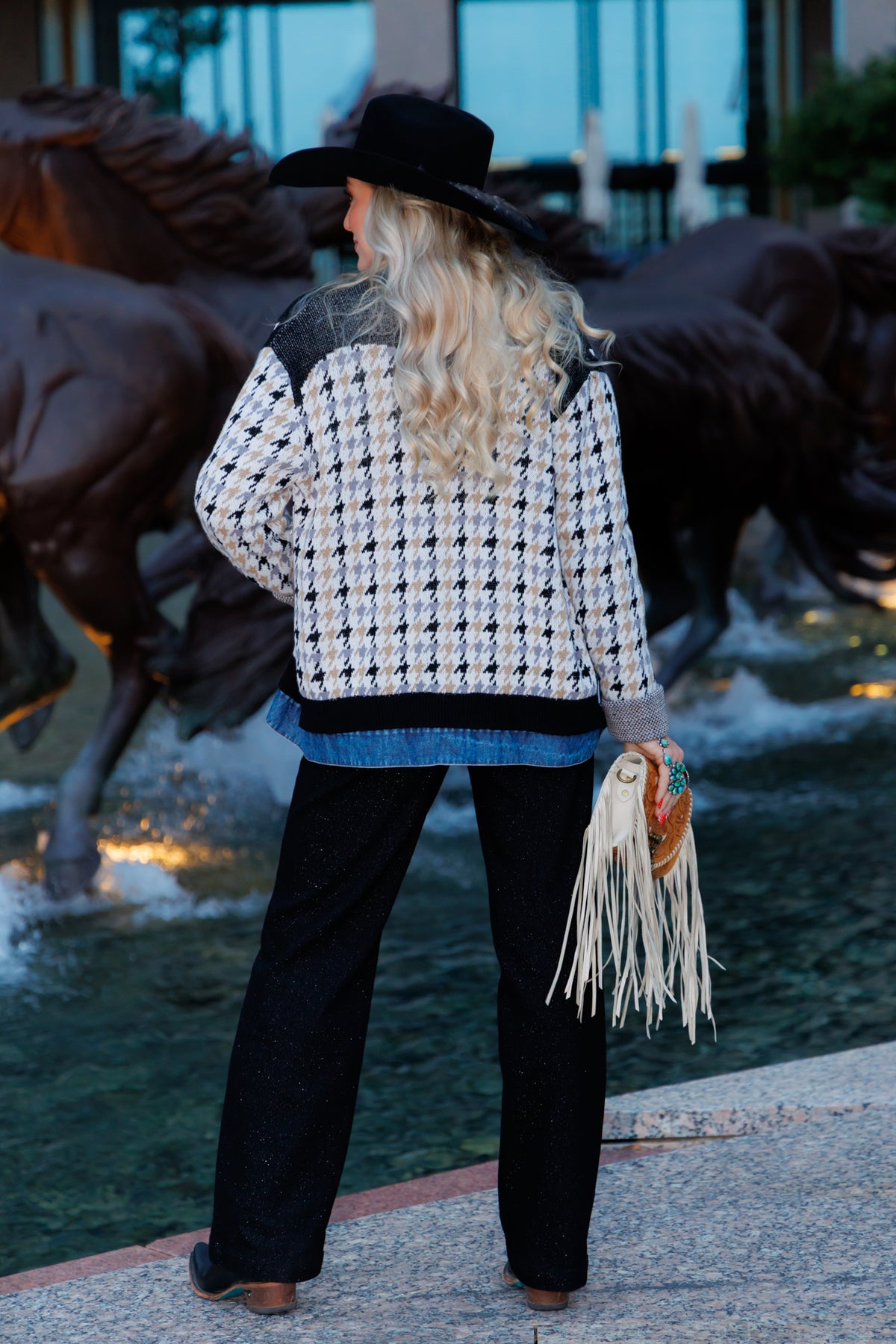Houndstooth Denim Placket Sweater (HH2601)