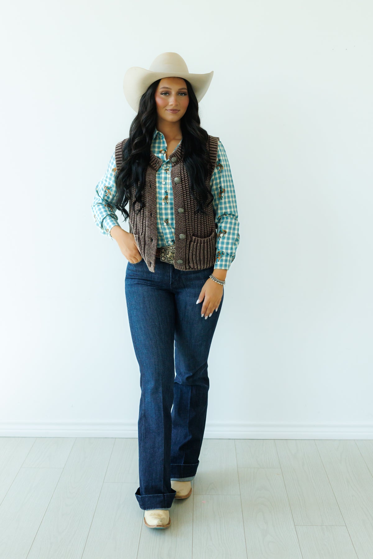 Brown Corded Sweater Vest Concho (HH2604)