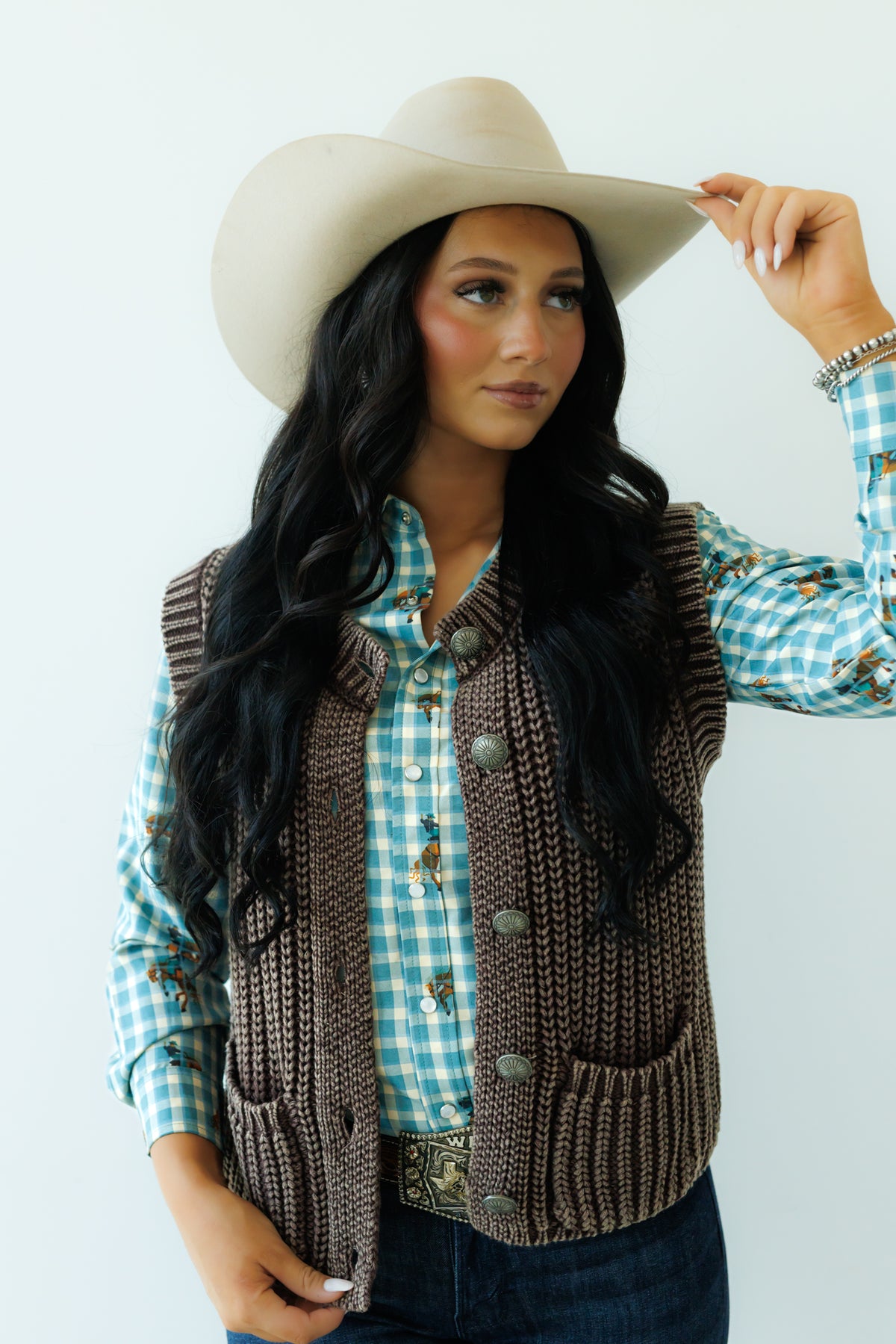 Brown Corded Sweater Vest Concho (HH2604)