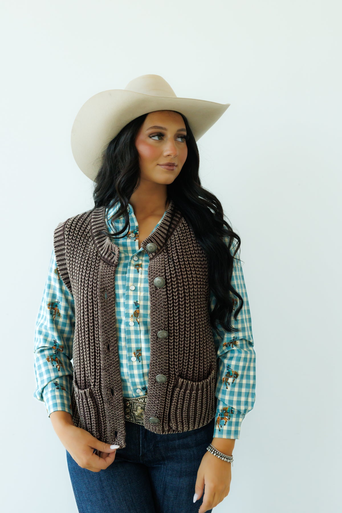 Brown Corded Sweater Vest Concho (HH2604)