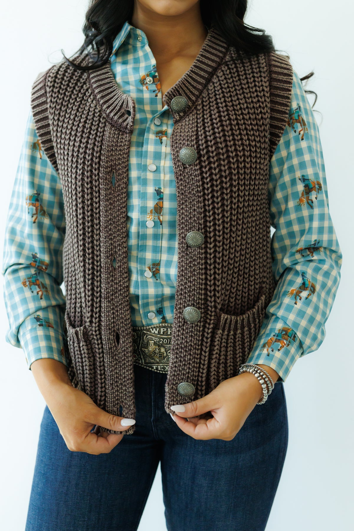 Brown Corded Sweater Vest Concho (HH2604)