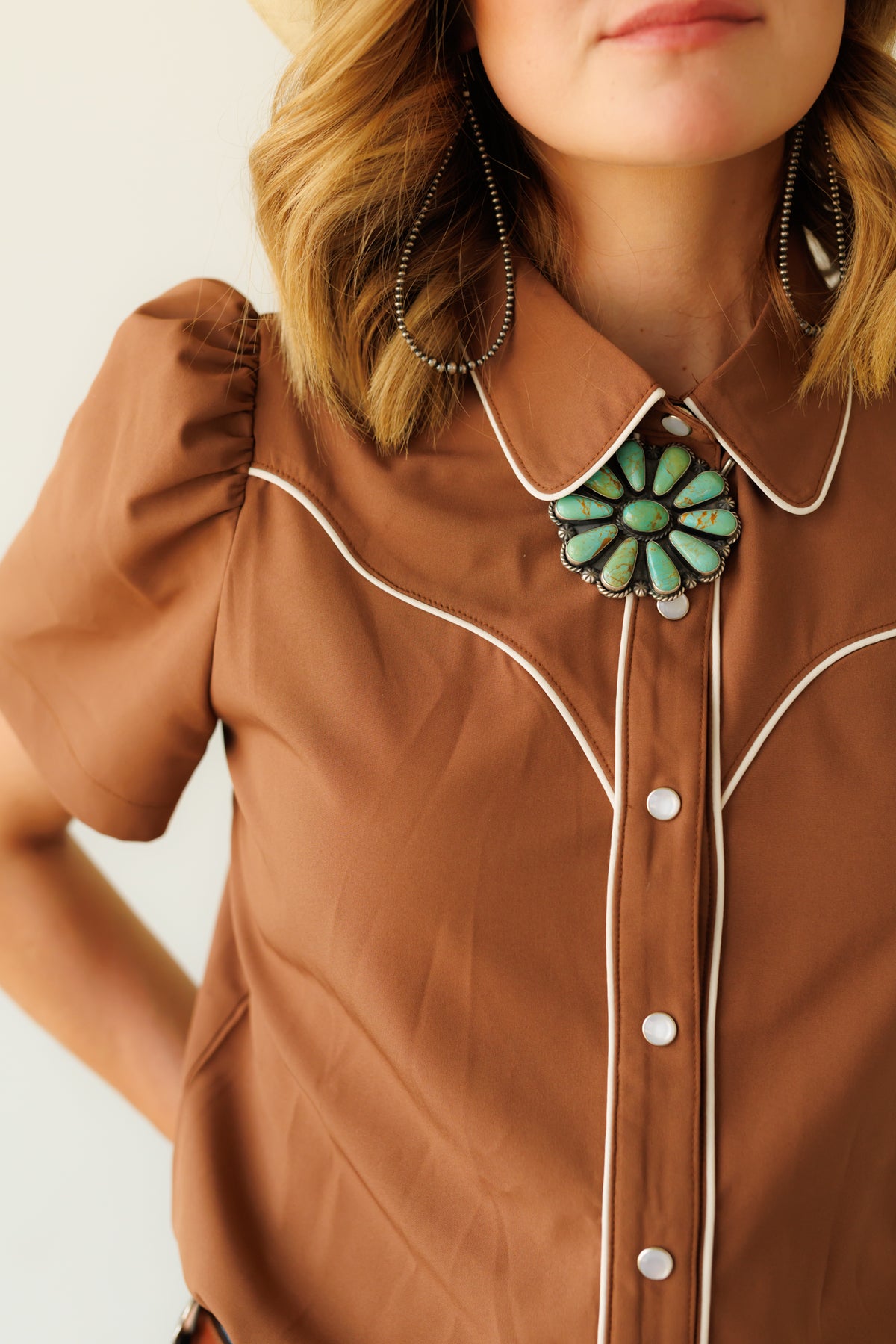 Pearl Snap, Brown Puff Short Sleeve HH2705