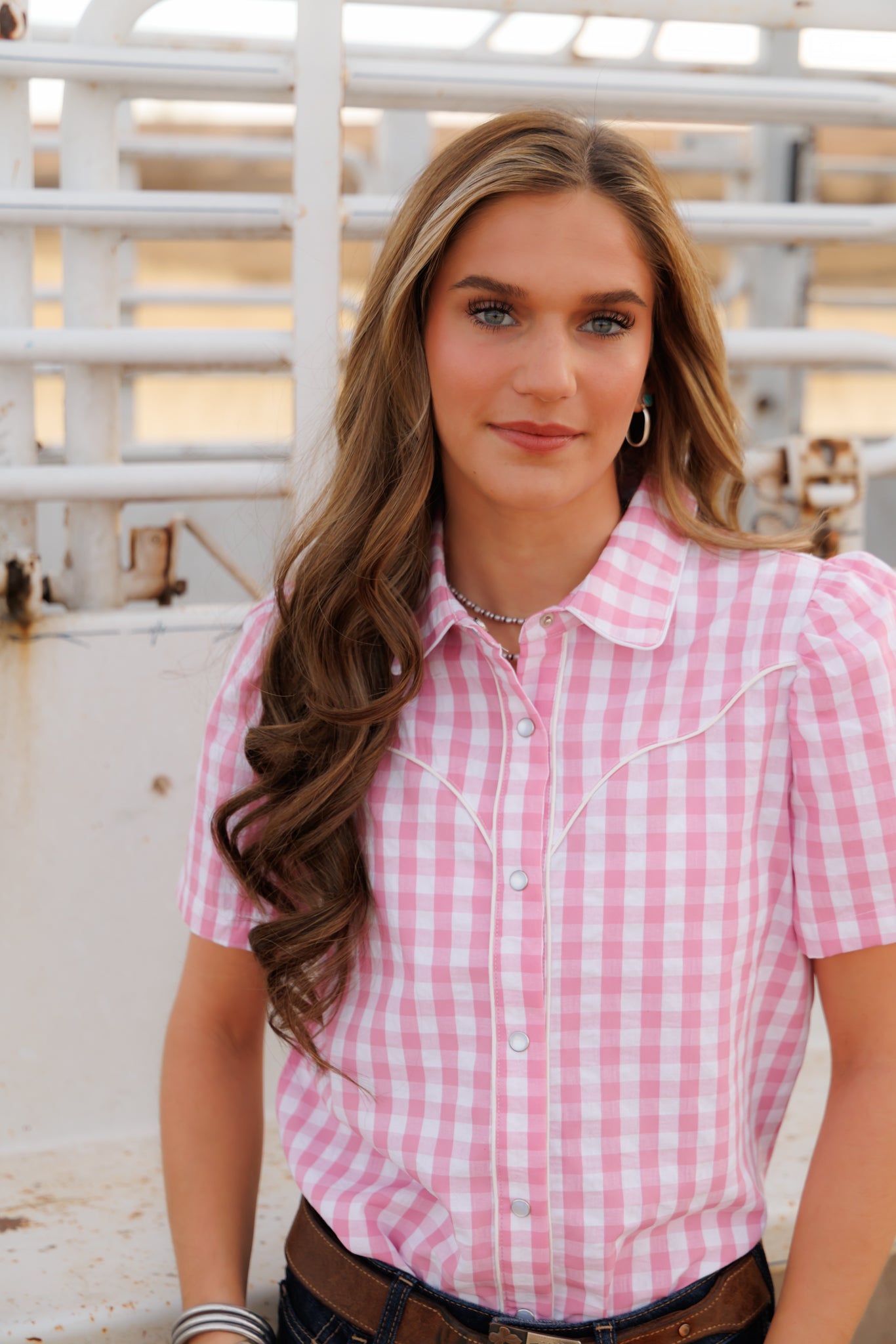 Pearl Snap, Pink Gingham Puff Short Sleeve HH2705