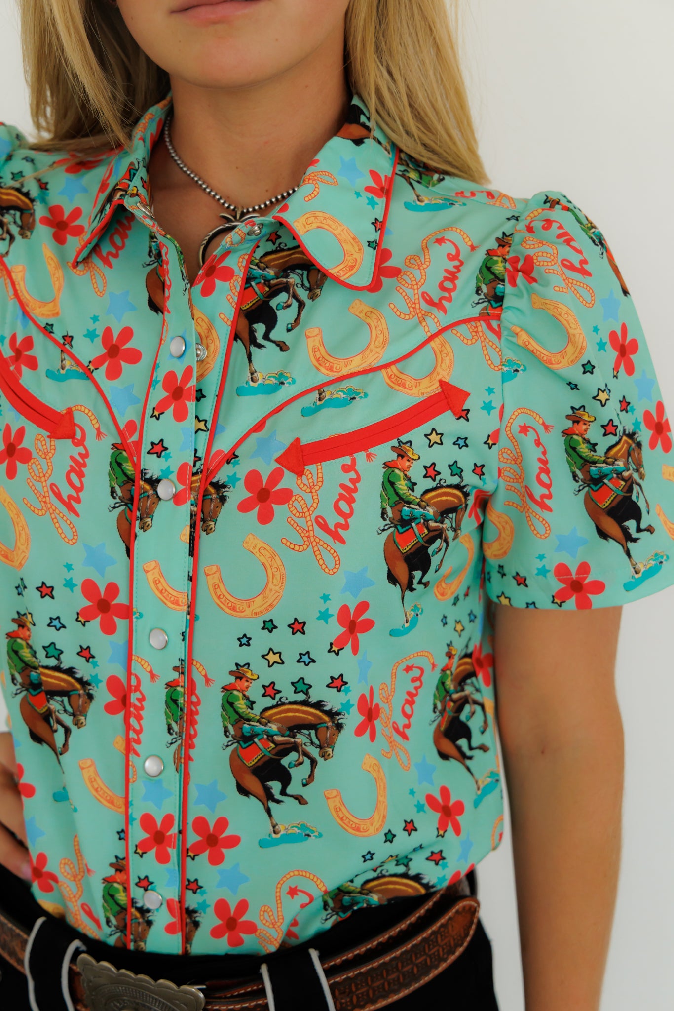 Pearl Snap, Turquoise Yeehaw Short Sleeve HH2707
