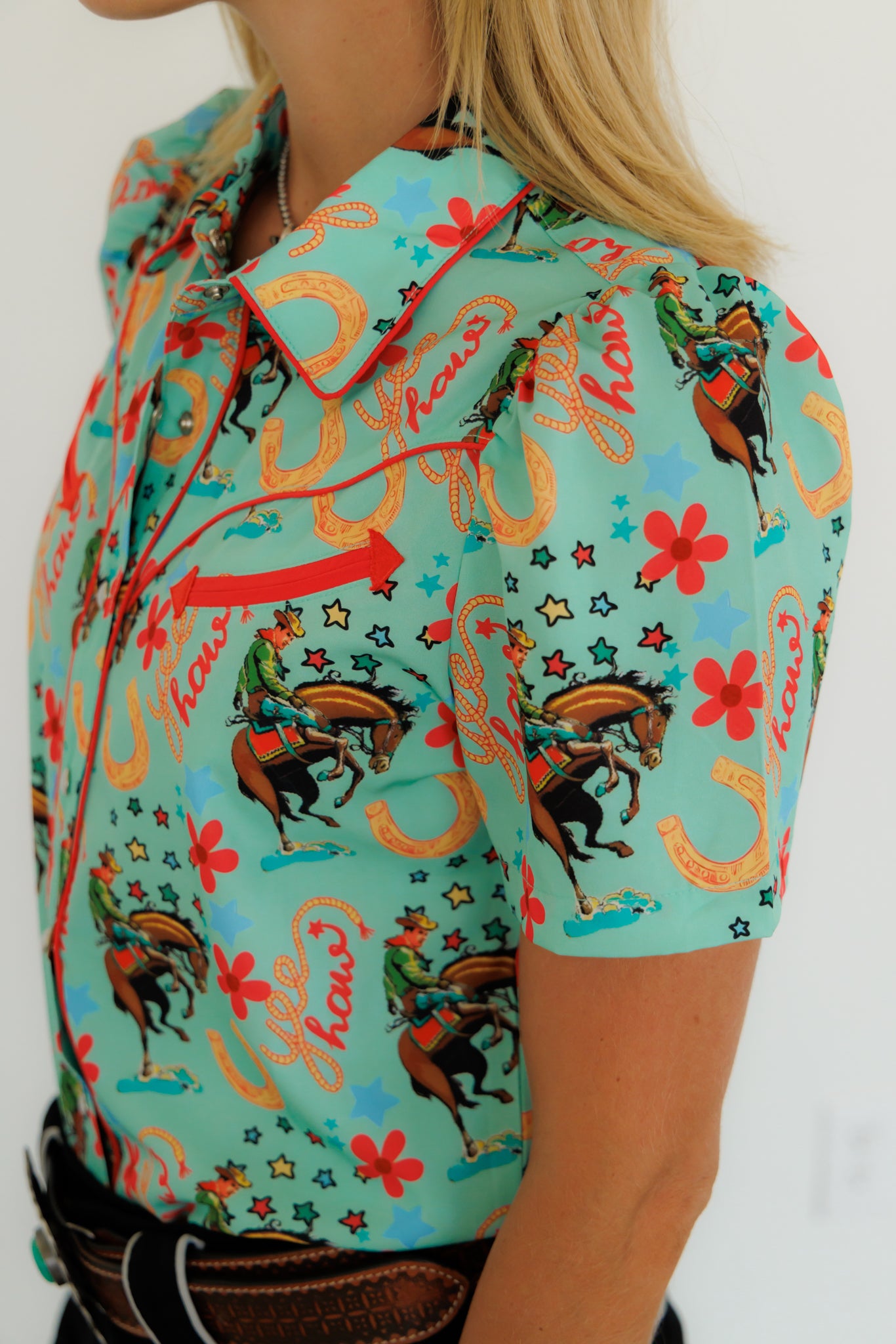 Pearl Snap, Turquoise Yeehaw Short Sleeve HH2707