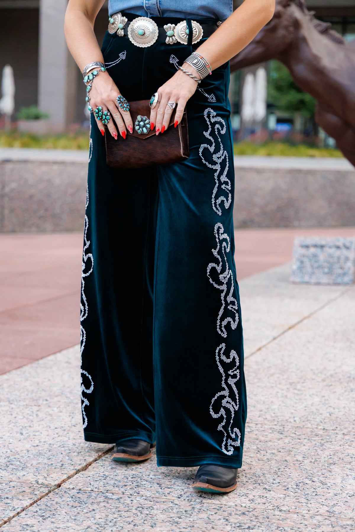 (PRE-ORDER)Green Velvet Bling Trousers HH221