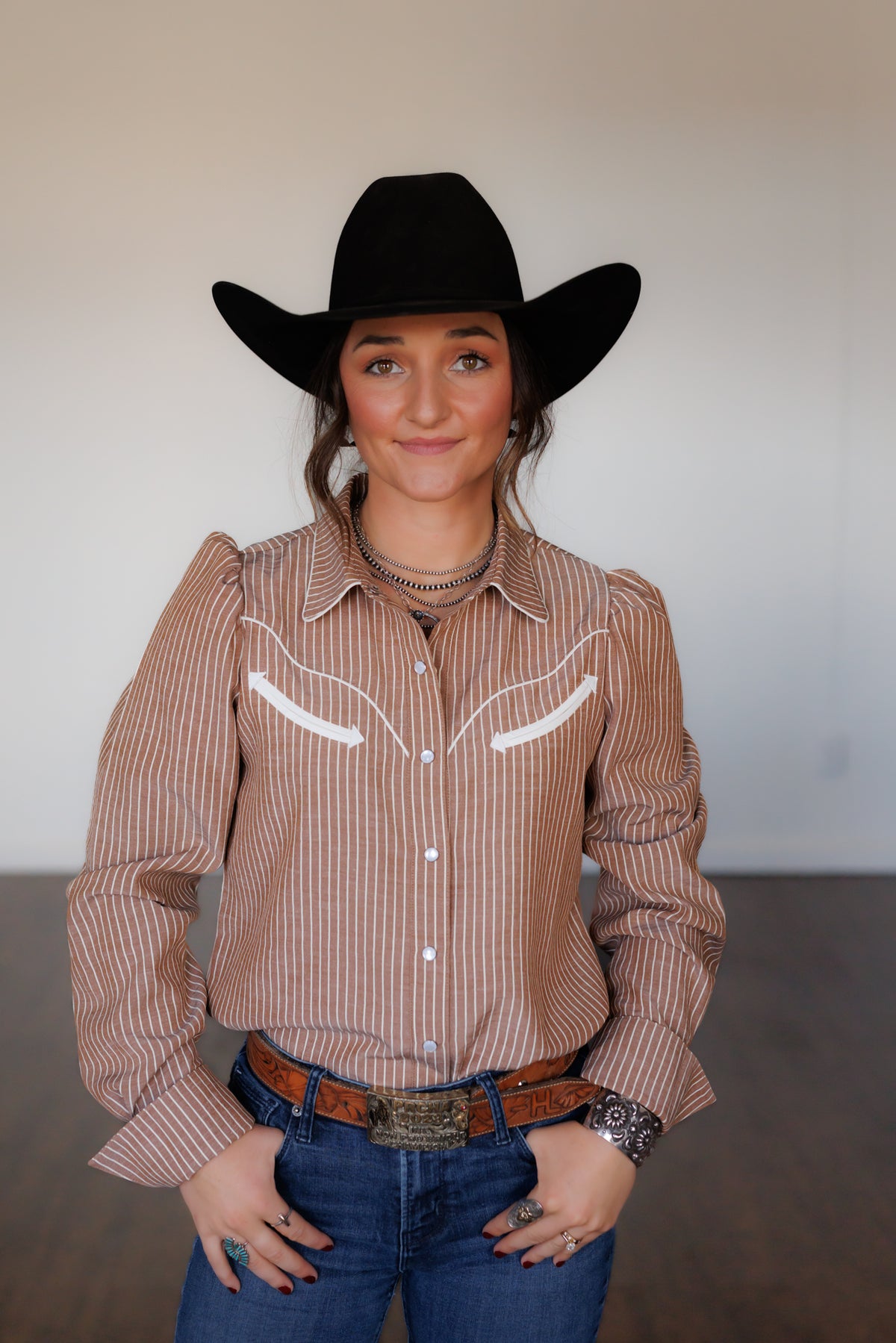 Brown Stripe Pearl Snap Long Sleeve HH2708