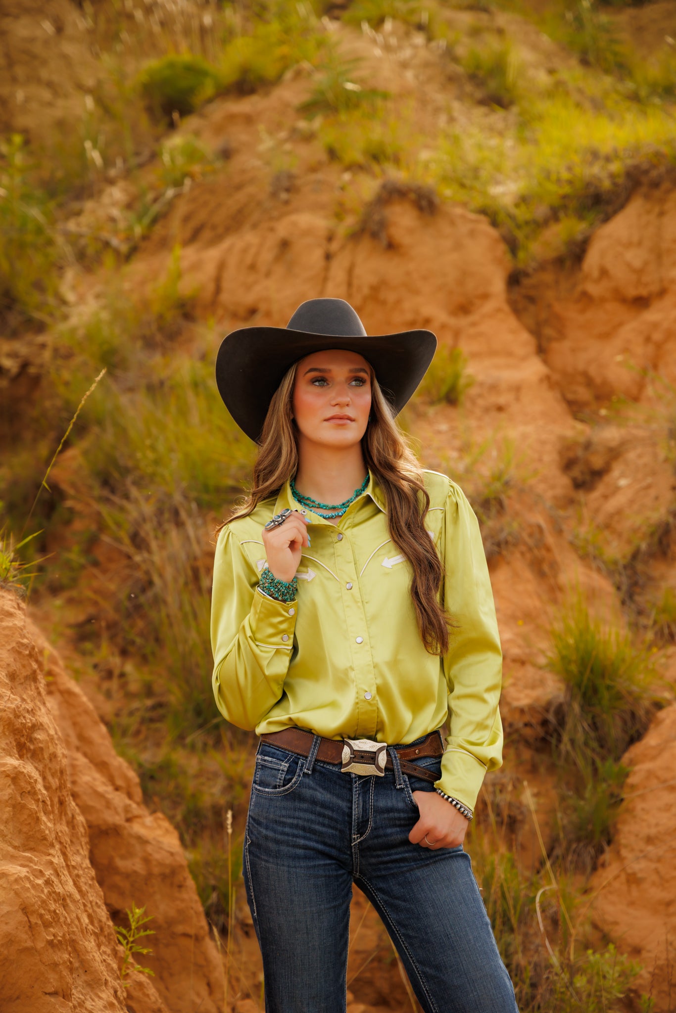 Pearl Snap, LIme Satin LS HH2708 – Howdy Hanny Retail