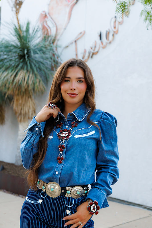 Denim Pearl Snap Long Sleeve HH2708