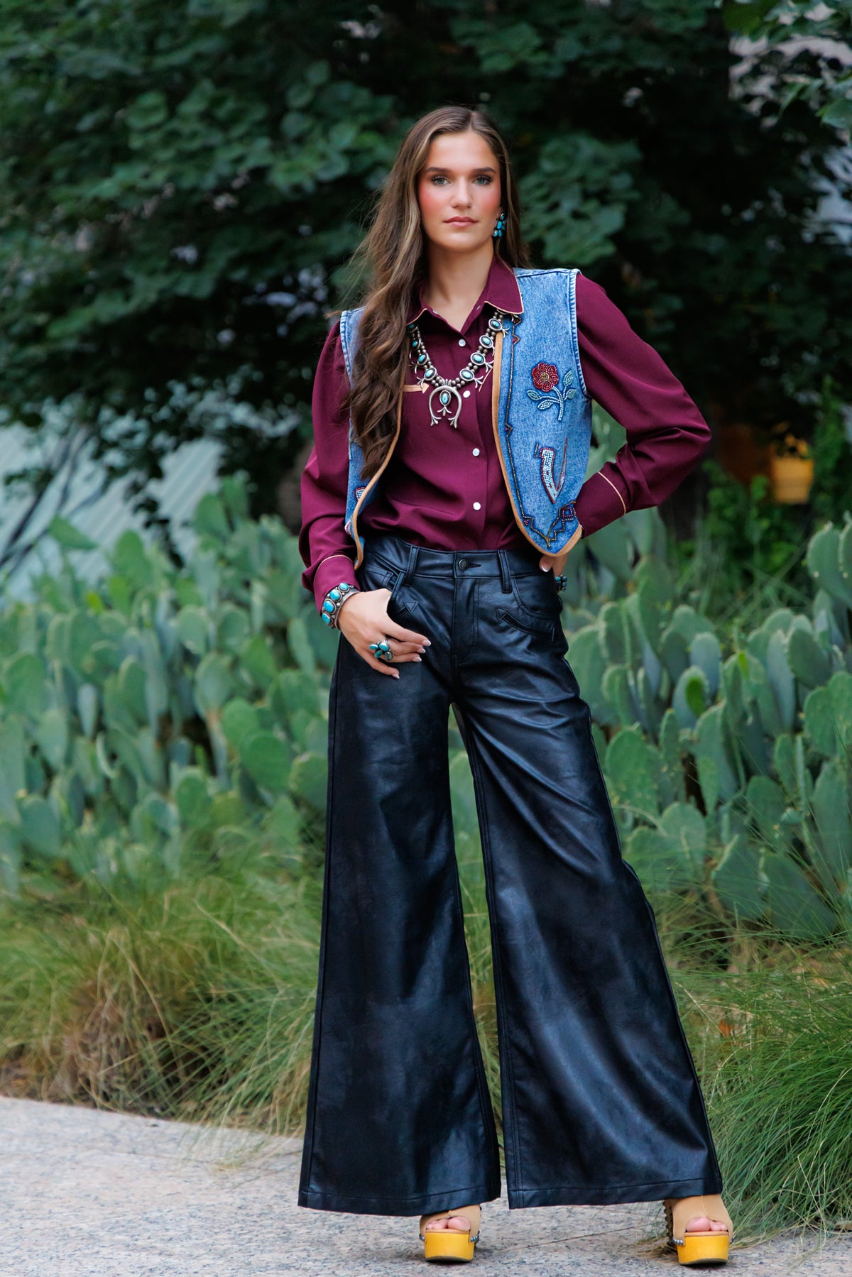 Pants, Wide Leg Black Leather HH8900