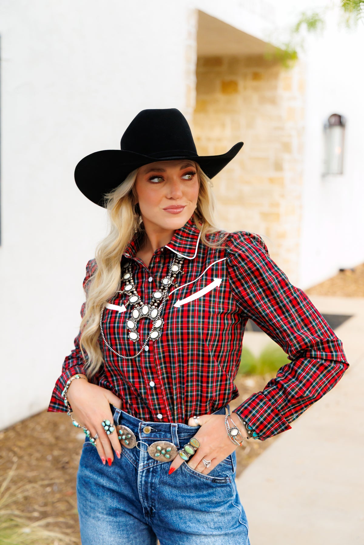 Red Green Plain Long Sleeve Pearl Snap Shirt (HH2708)