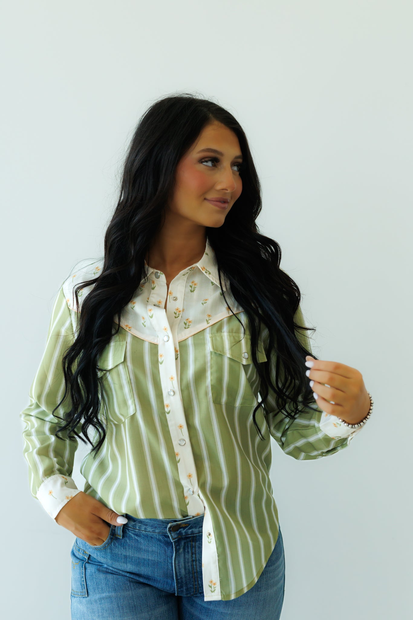 PEARL SNAP, Olive Stripe Floral HH2709