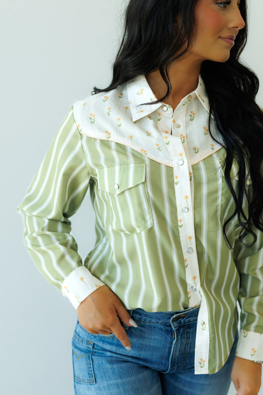 PEARL SNAP, Olive Stripe Floral HH2709